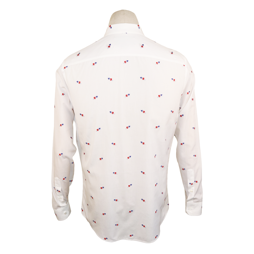 Gucci White Cotton Shirt with Red and Blue Heart Embroidery