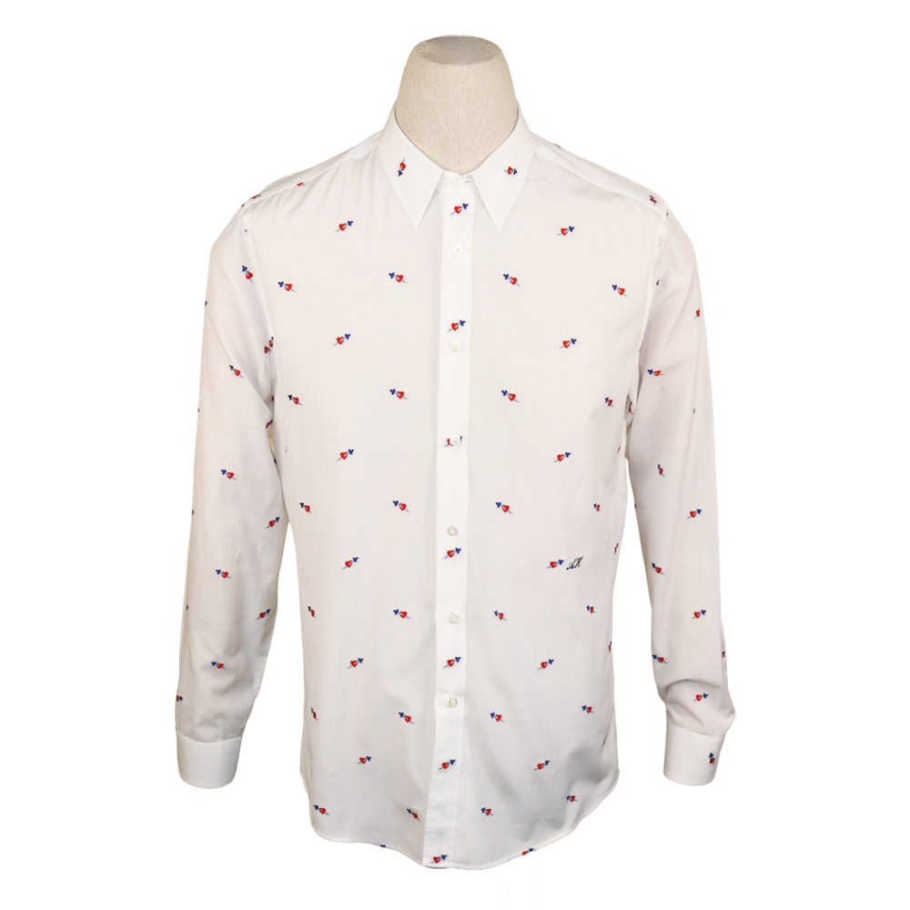 Gucci White Cotton Shirt with Red and Blue Heart Embroidery