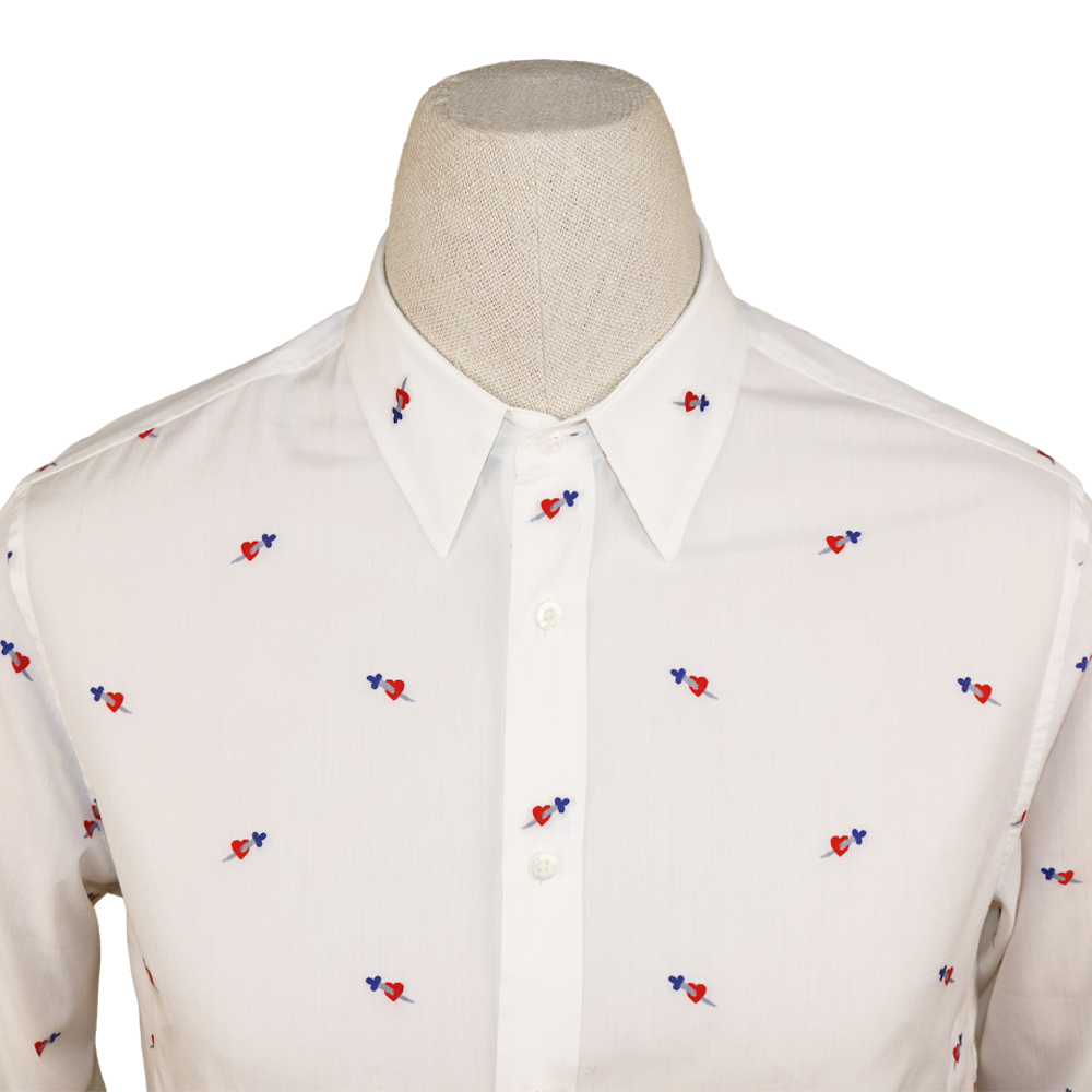 Gucci White Cotton Shirt with Red and Blue Heart Embroidery