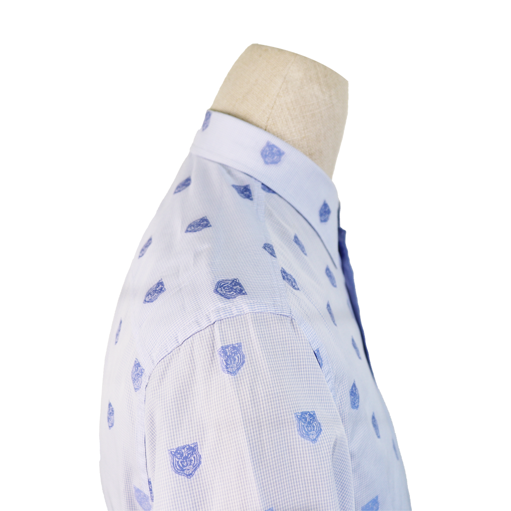 Gucci Blue Checks Cotton Tiger Head Embroidered Shirt