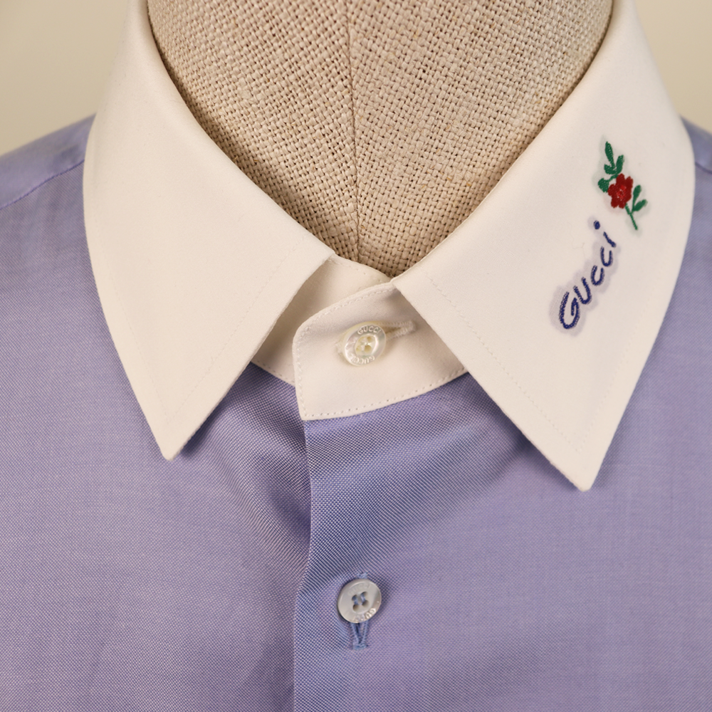 Gucci Blue Embroidered Collar Shirt