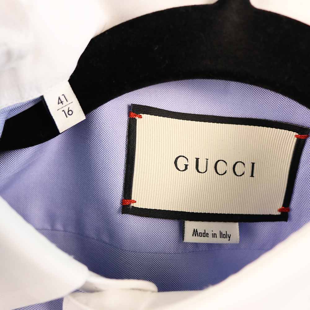 Gucci Blue Embroidered Collar Shirt
