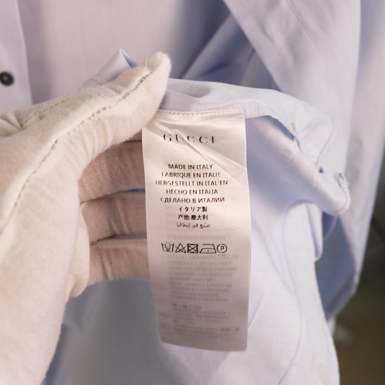 Gucci White Contrast Collar Shirt with Red Snake Embroidery