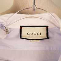 Gucci White Contrast Collar Shirt with Red Snake Embroidery