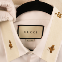 Gucci Ivory Cotton Shirt with Gold Bee & Snake Embroidery