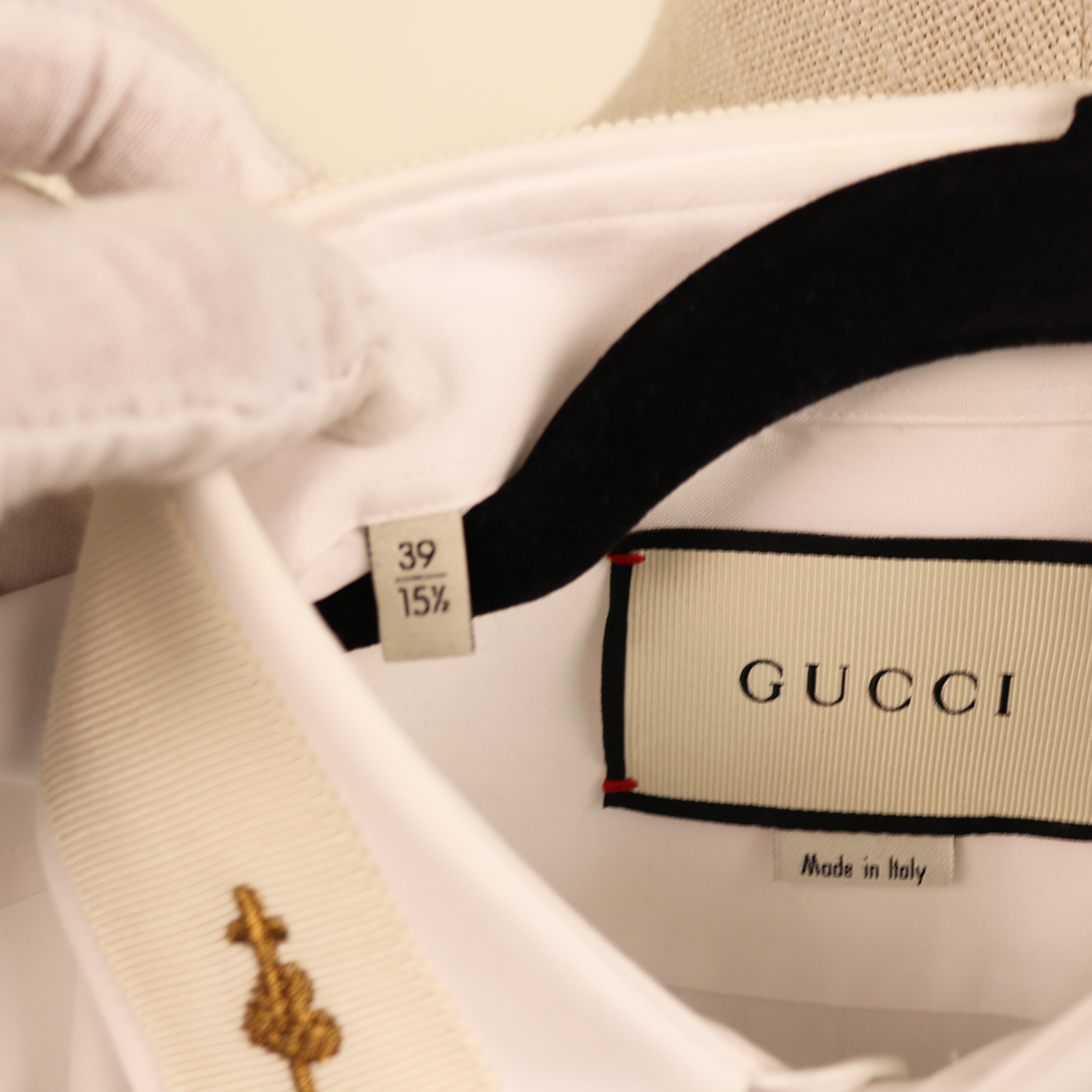 Gucci Ivory Cotton Shirt with Gold Bee & Snake Embroidery