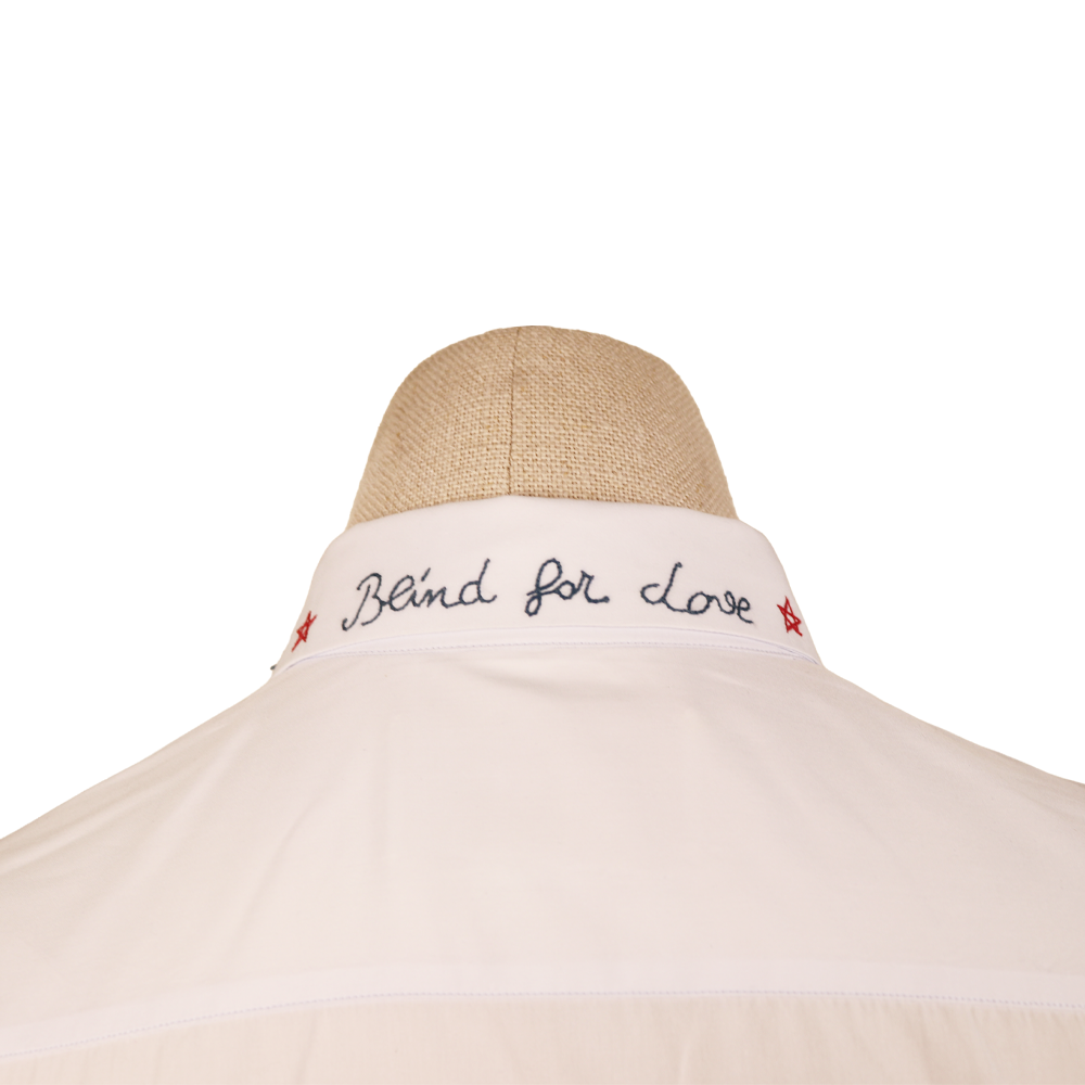 Gucci White Shirt with “Blind for Love” Collar Embroidery