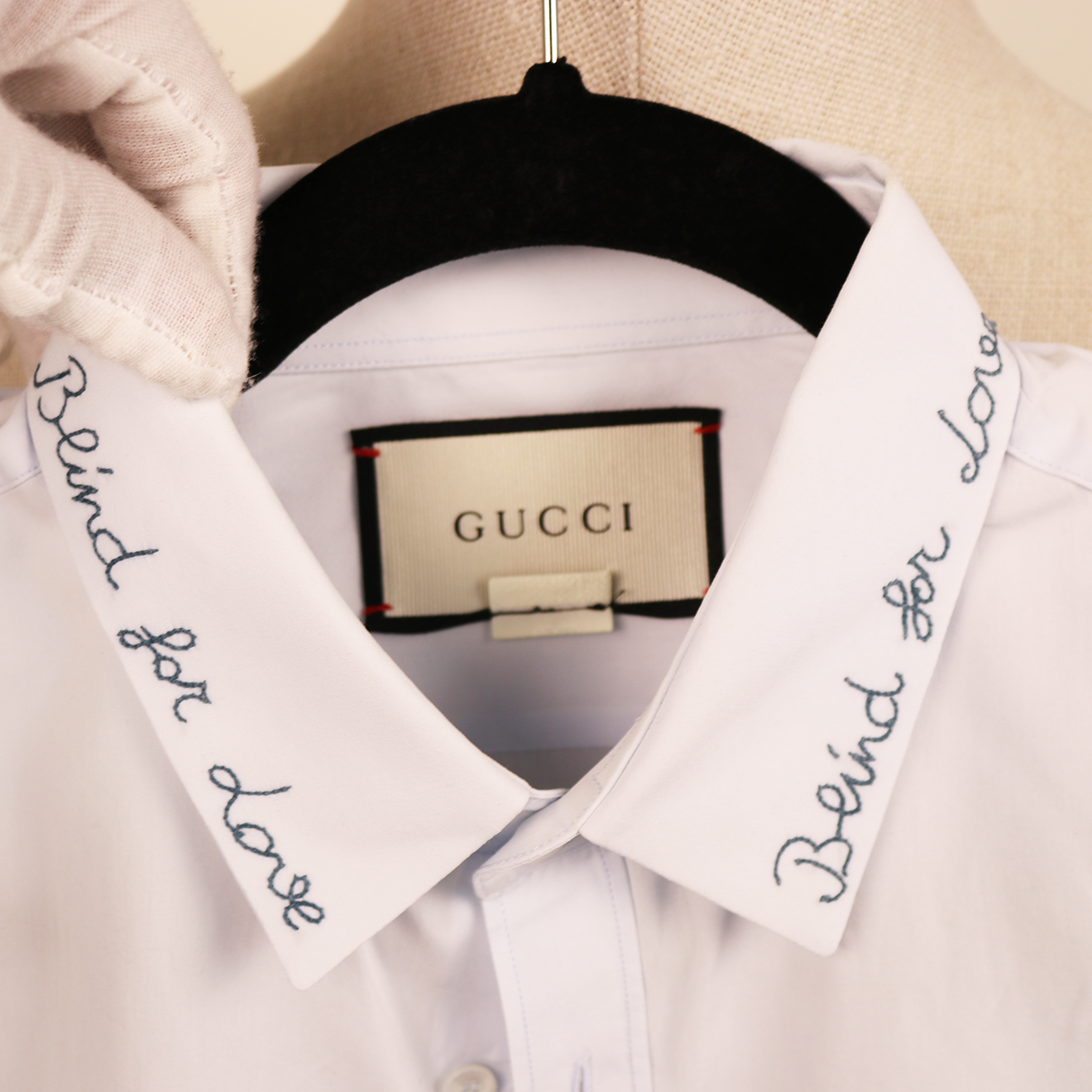 Gucci White Shirt with “Blind for Love” Collar Embroidery