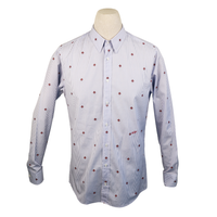 Gucci Blue Stripe Cotton Shirt with All-Over Red Bee Embroidery "AK" Monogram
