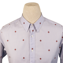 Gucci Blue Stripe Cotton Shirt with All-Over Red Bee Embroidery "AK" Monogram