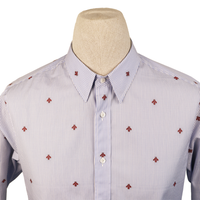 Gucci Blue Stripe Cotton Shirt with All-Over Red Bee Embroidery "AK" Monogram