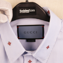 Gucci Blue Stripe Cotton Shirt with All-Over Red Bee Embroidery "AK" Monogram