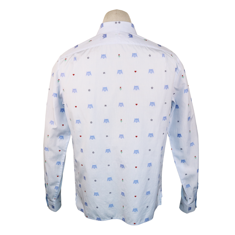 Gucci White Shirt with Blue Skull Embroidery and Club Collar