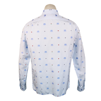Gucci White Shirt with Blue Skull Embroidery and Club Collar