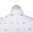 Gucci White Shirt with Blue Skull Embroidery and Club Collar
