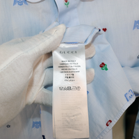 Gucci White Shirt with Blue Skull Embroidery and Club Collar