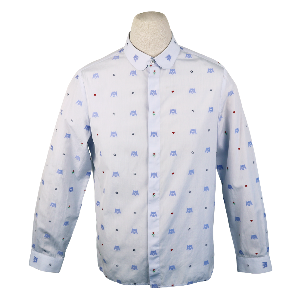 Gucci White Shirt with Blue Skull Embroidery and Club Collar
