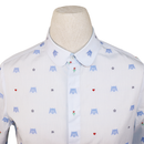 Gucci White Shirt with Blue Skull Embroidery and Club Collar