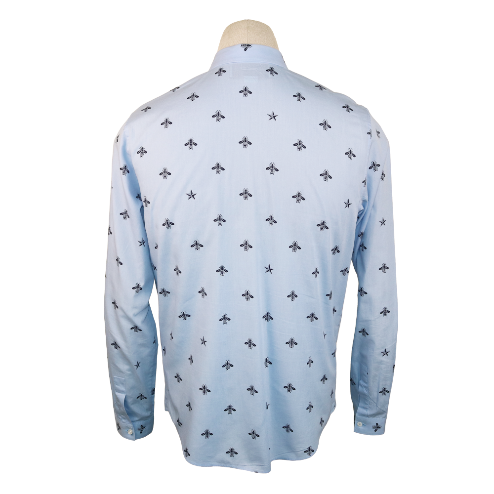 Gucci Light Blue Bee & Star Print Cotton Shirt