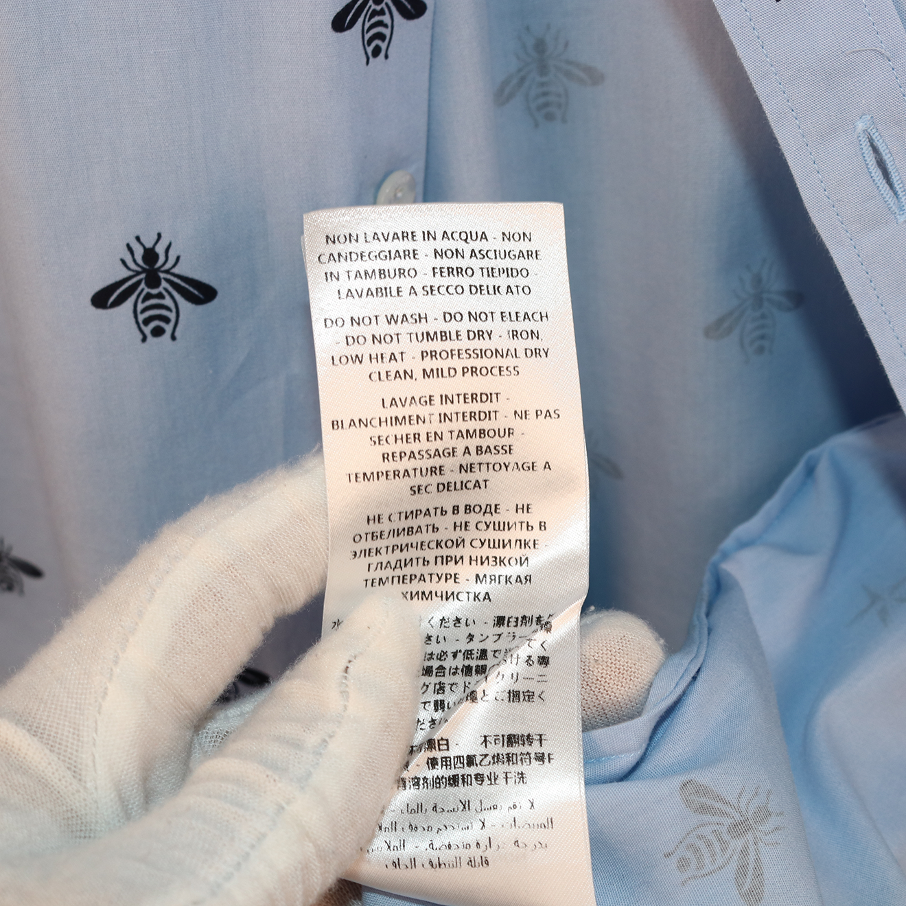 Gucci Light Blue Bee & Star Print Cotton Shirt