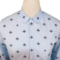 Gucci Light Blue Bee & Star Print Cotton Shirt