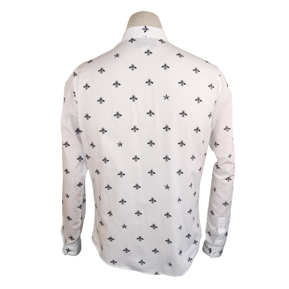 Gucci White Bee & Star Print Cotton Shirt