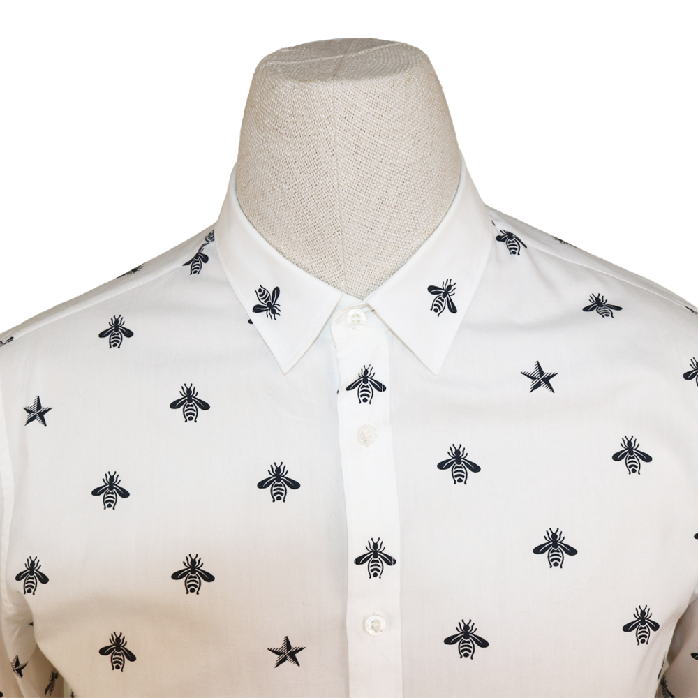 Gucci White Bee & Star Print Cotton Shirt