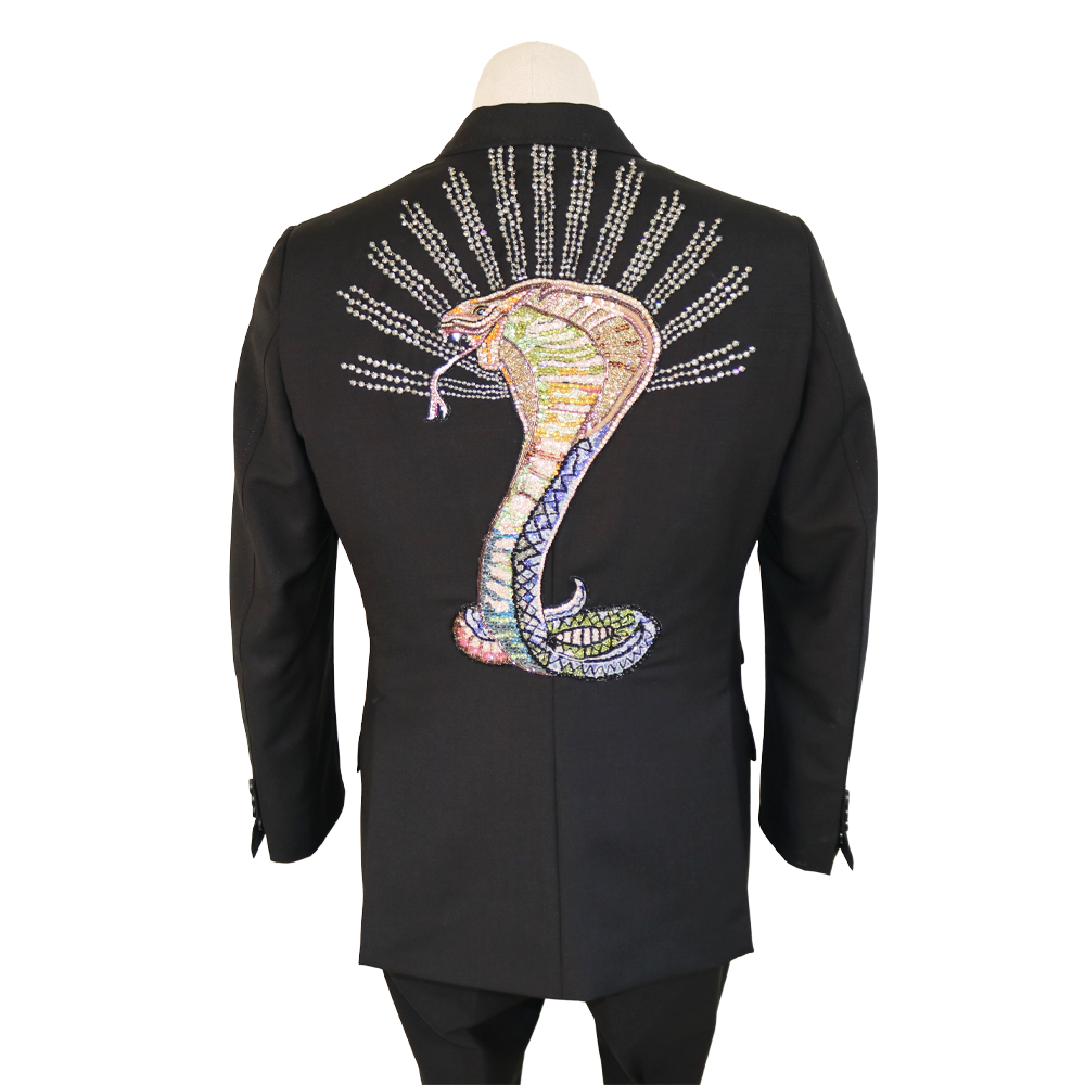 Gucci Black Jeweled Cobra Embroidered Mohair-Wool Suit Set