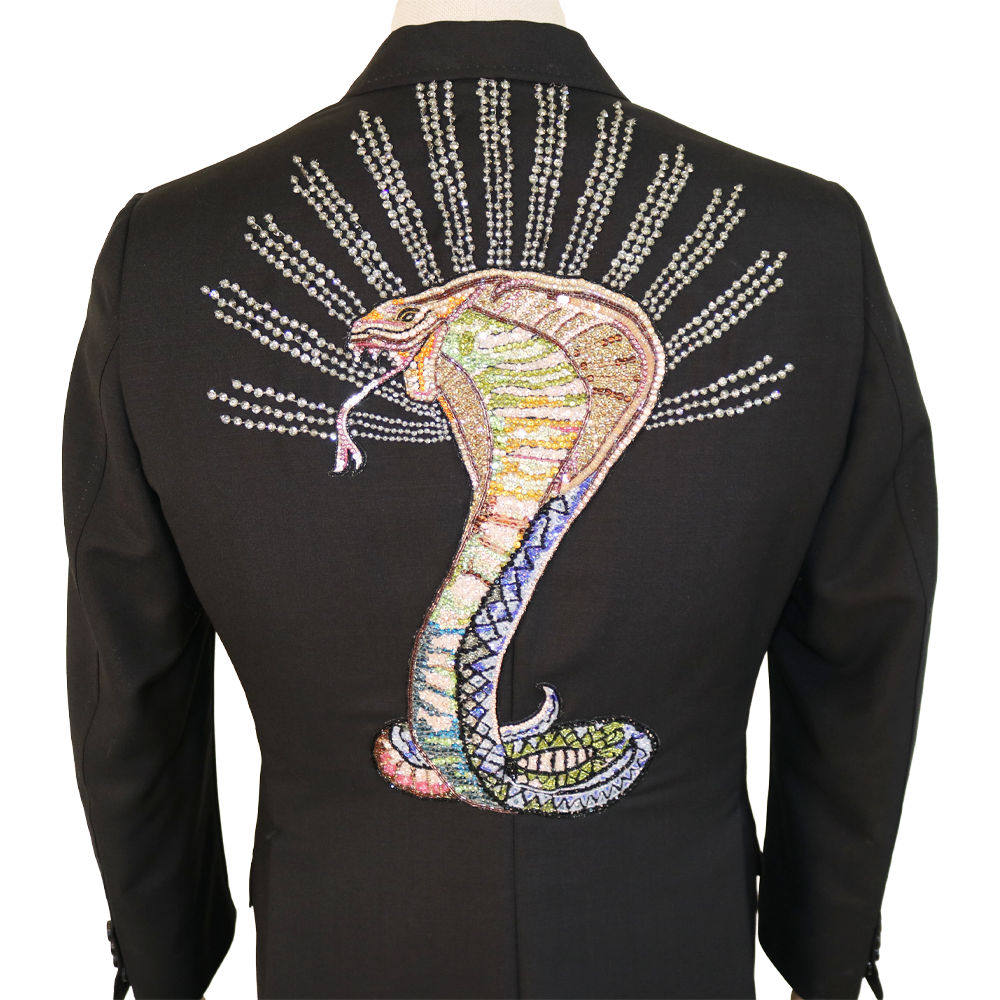Gucci Black Jeweled Cobra Embroidered Mohair-Wool Suit Set
