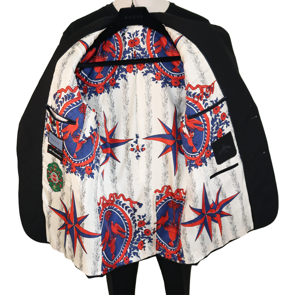 Gucci Black Wool Suit with Loved Dragon Back Embroidery