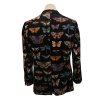 Gucci Black Velvet Butterfly Print Blazer with Satin Lapels