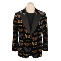 Gucci Black Velvet Butterfly Print Blazer with Satin Lapels