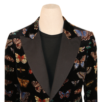 Gucci Black Velvet Butterfly Print Blazer with Satin Lapels