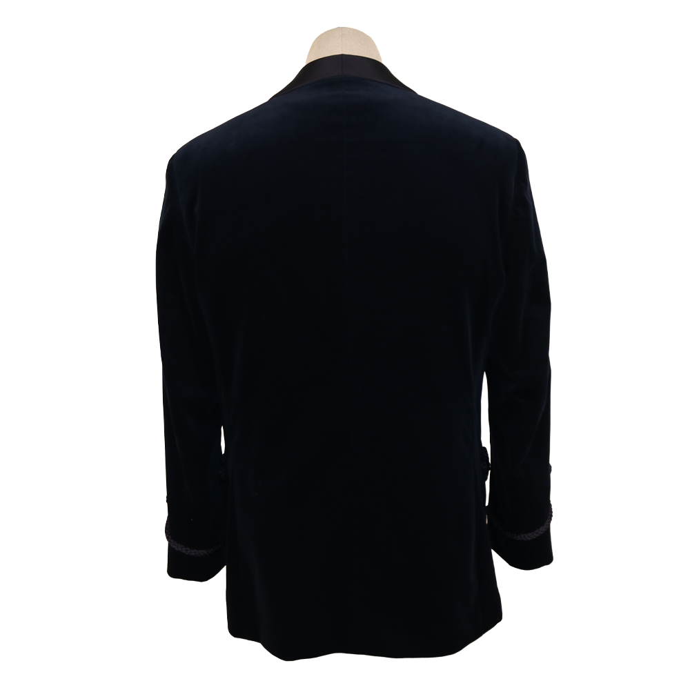 Gucci Black Velvet Smoking Jacket with Satin Shawl Lapel and Rope Knot Detail