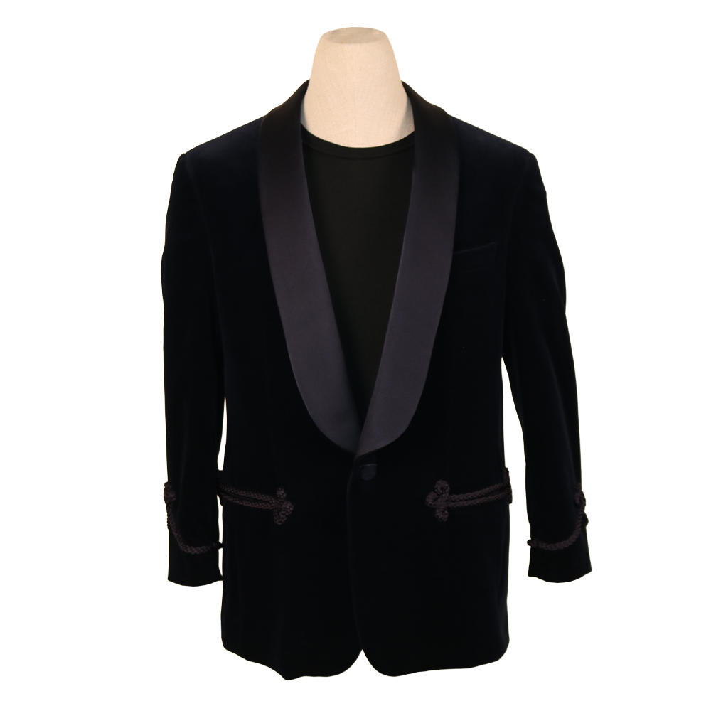 Gucci Black Velvet Smoking Jacket with Satin Shawl Lapel and Rope Knot Detail