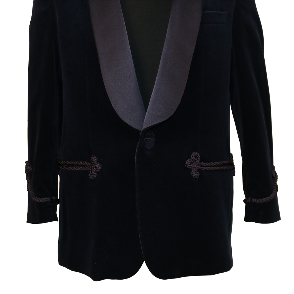 Gucci Black Velvet Smoking Jacket with Satin Shawl Lapel and Rope Knot Detail