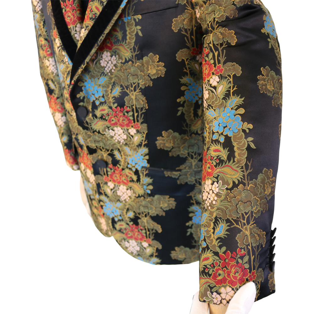 Gucci Black Floral Brocade Blazer with Velvet Lapels
