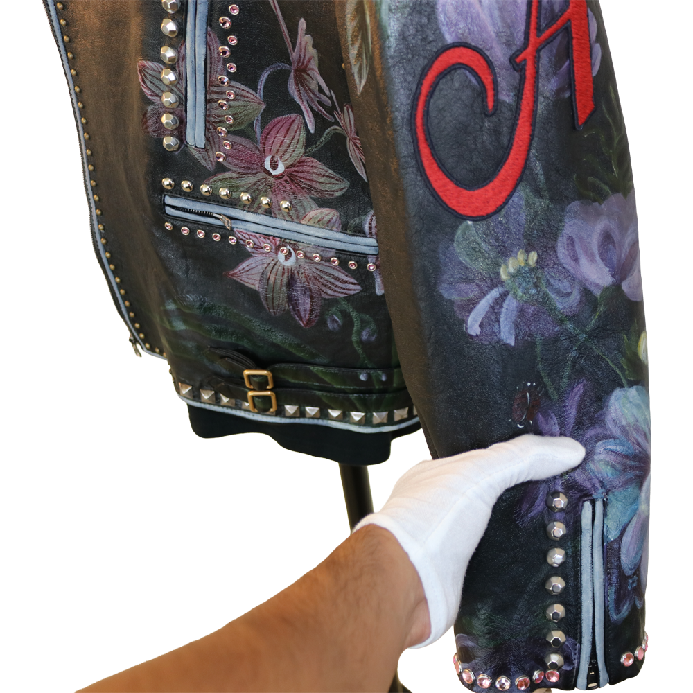 Gucci Studded Floral Leather Jacket with Deer Back Artwork