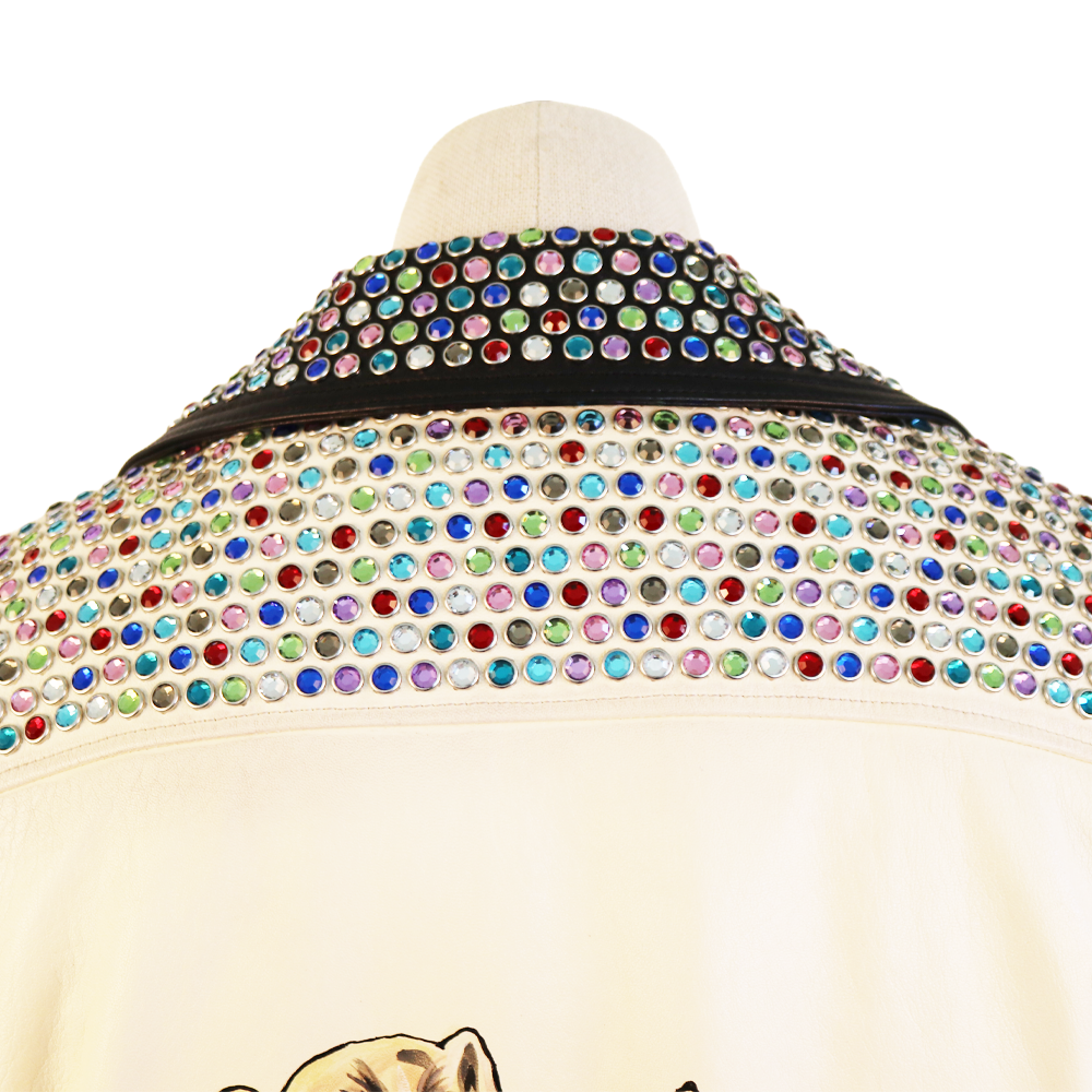 Gucci Hand-Painted Leather Jacket with Pug Art & Crystal Embellishments