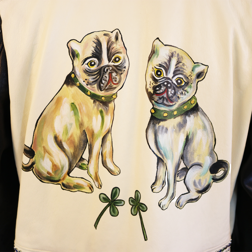 Gucci Hand-Painted Leather Jacket with Pug Art & Crystal Embellishments