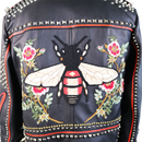 Gucci Black Leather Studded Biker Jacket with Bee Embroidery & Leopard Collar