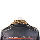 Gucci Black Leather Studded Biker Jacket with Bee Embroidery & Leopard Collar