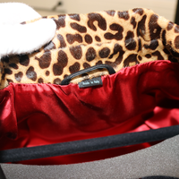 Gucci Black Leather Studded Biker Jacket with Bee Embroidery & Leopard Collar