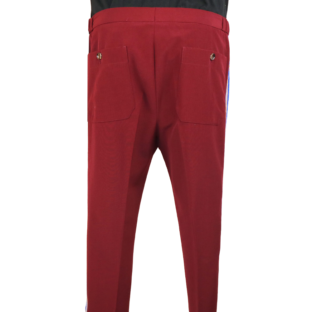 Gucci Burgundy Trousers with Blue Side Stripe and Self Belt