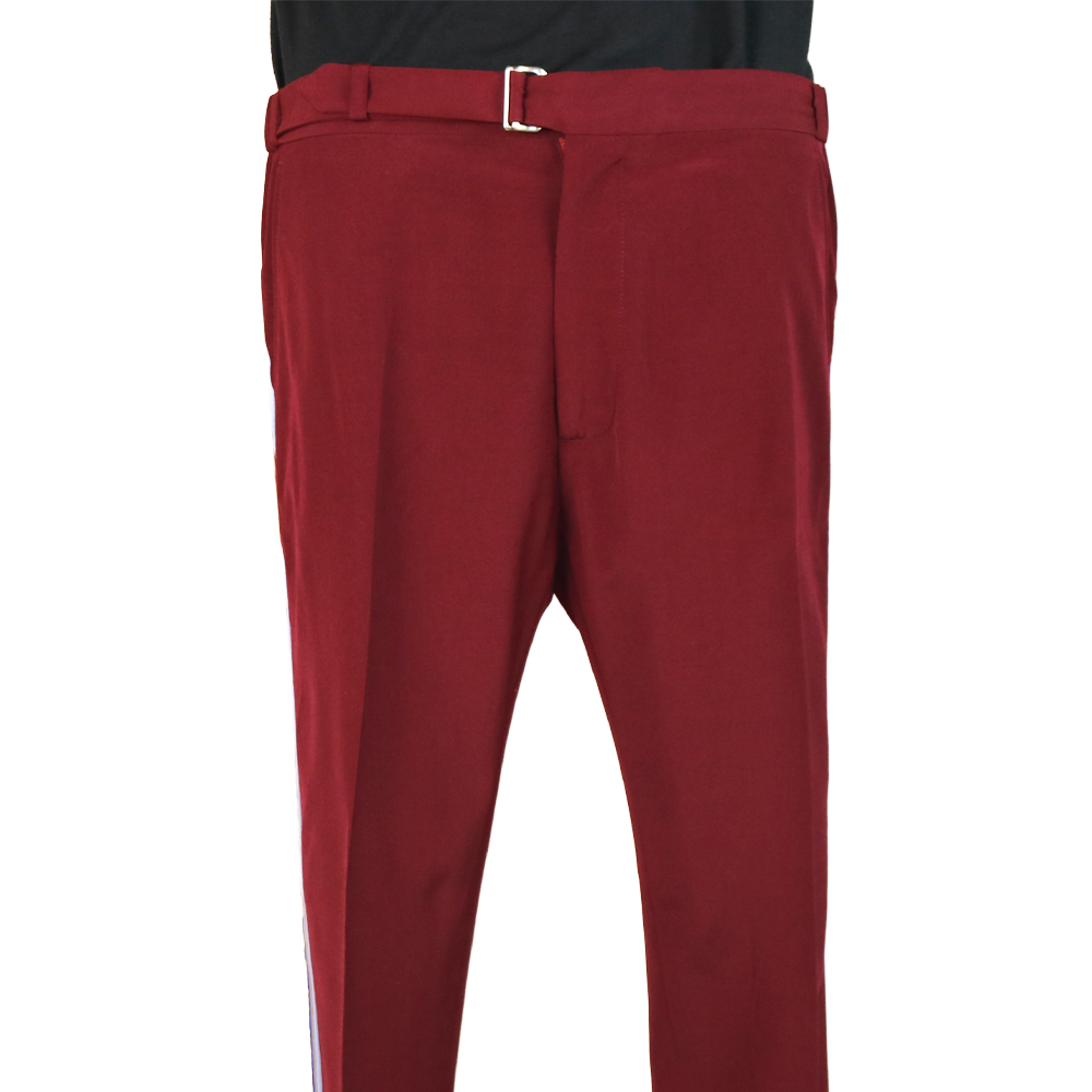 Gucci Burgundy Trousers with Blue Side Stripe and Self Belt