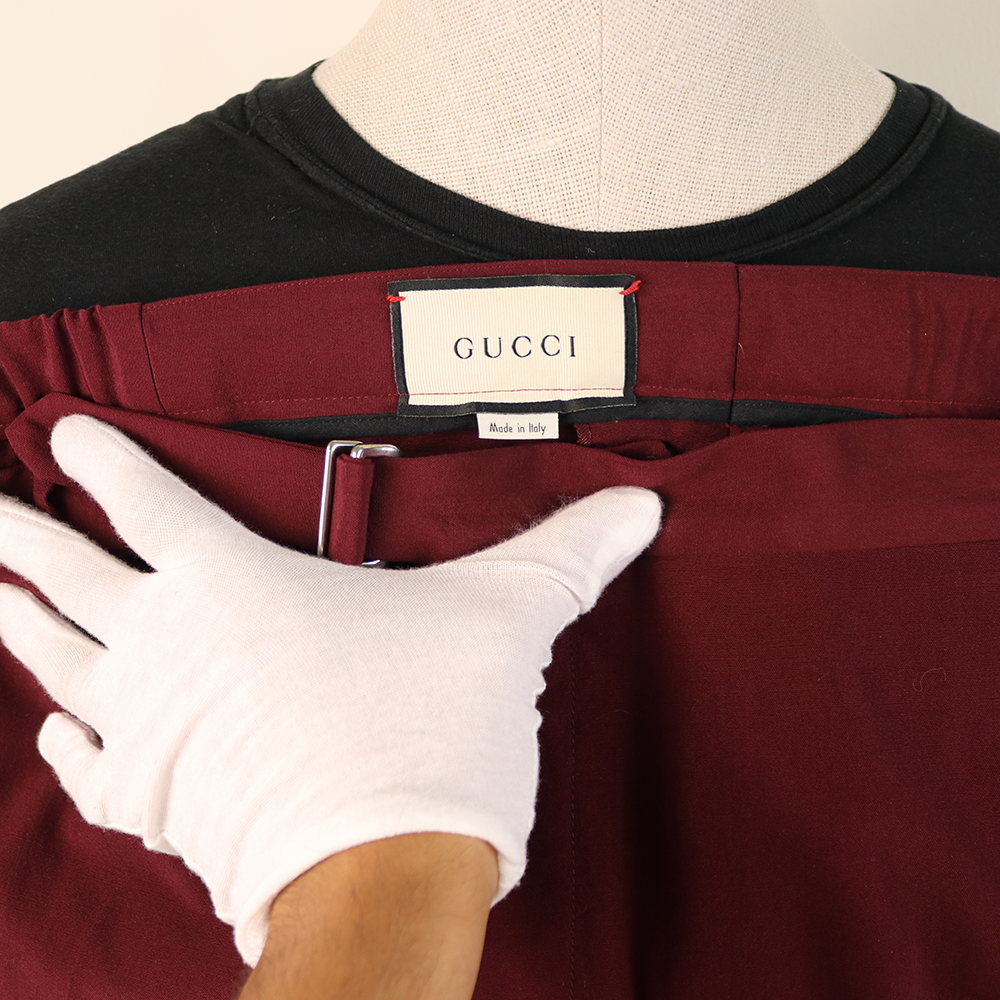 Gucci Burgundy Trousers with Blue Side Stripe and Self Belt