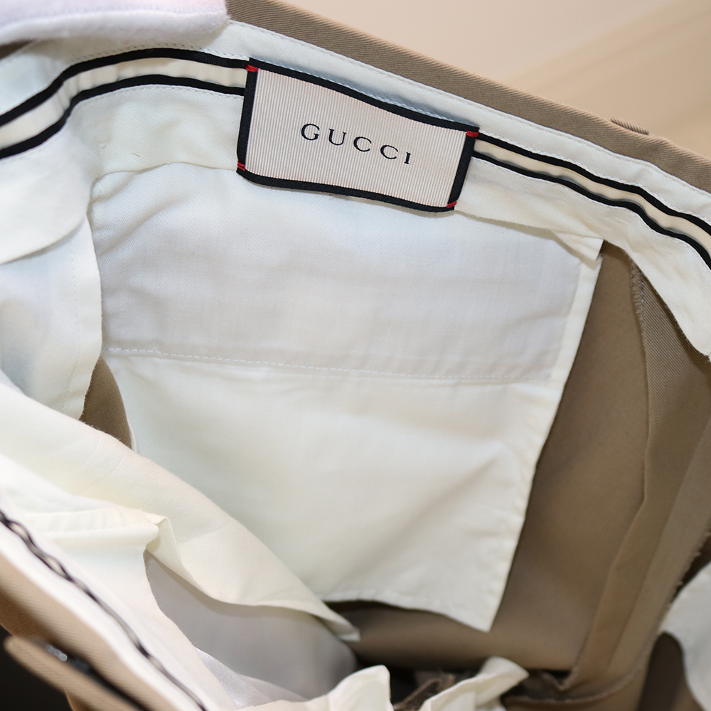 Gucci Beige Cotton Trousers with Iconic Bee Detail