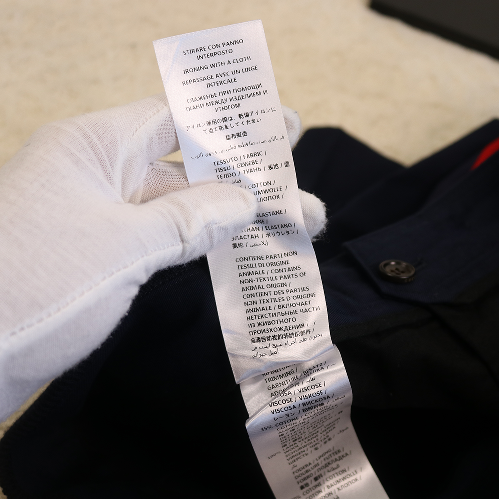 Gucci Navy Pleated Trousers with Red Side Stripe and Knit Waistband