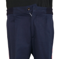 Gucci Navy Pleated Trousers with Red Side Stripe and Knit Waistband