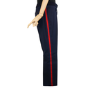 Gucci Navy Pleated Trousers with Red Side Stripe and Knit Waistband